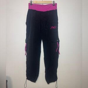 Zumba Dance Fitness Dancing Cargo Capris Wide Leg Pants Black Hot Pink XXL 2XL